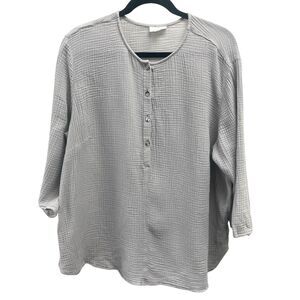 Pure Jill Women's 2X Light Gray Tunic Button Top‎ Plush Knit Blouse Lagenlook